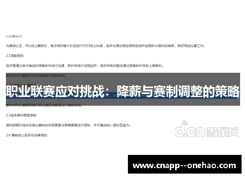 职业联赛应对挑战：降薪与赛制调整的策略